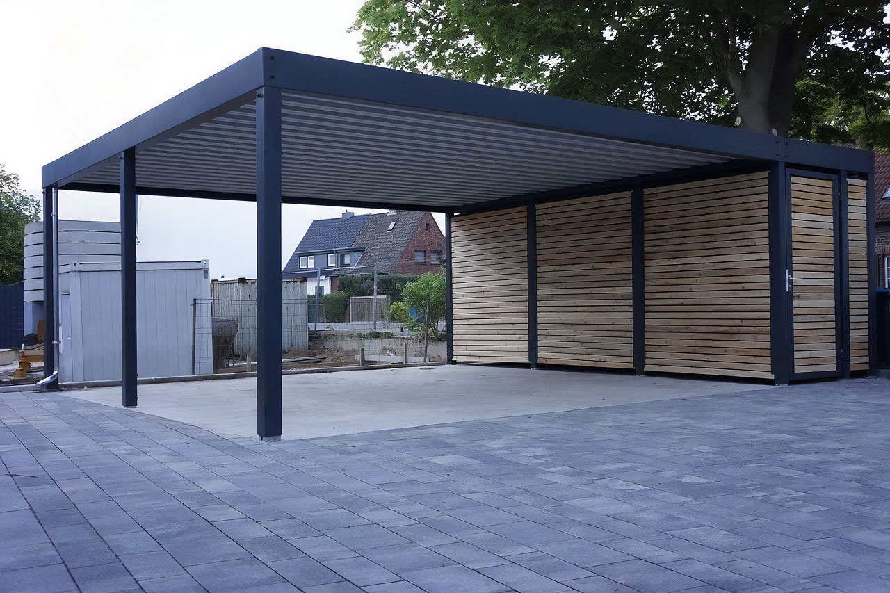 Современный автонавес с крышей из поликарбоната Современный автонавес с крышей из поликарбоната